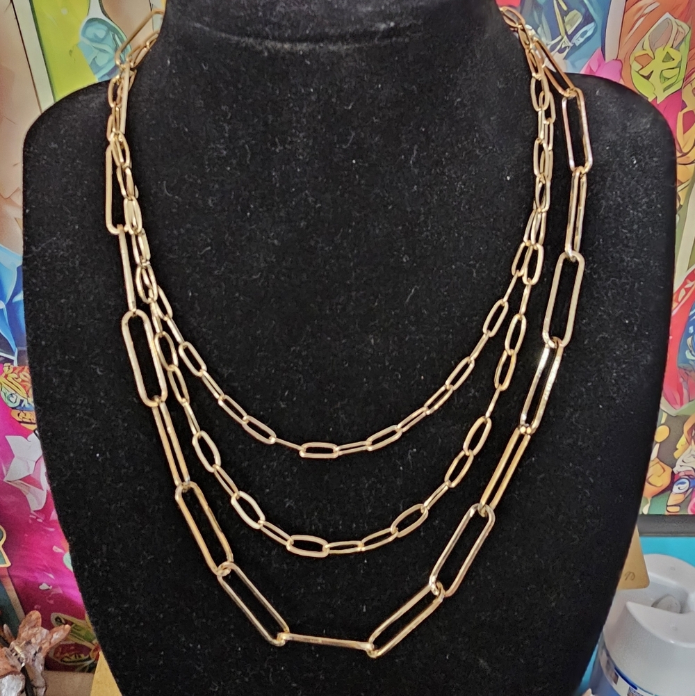 Paper Clip Necklace GOLD TONE NEW